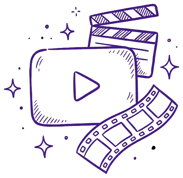 AI video illustration: a play triangle with a clapperboard and a curving film strip, representing the short-form video Catalyst Creatives produces